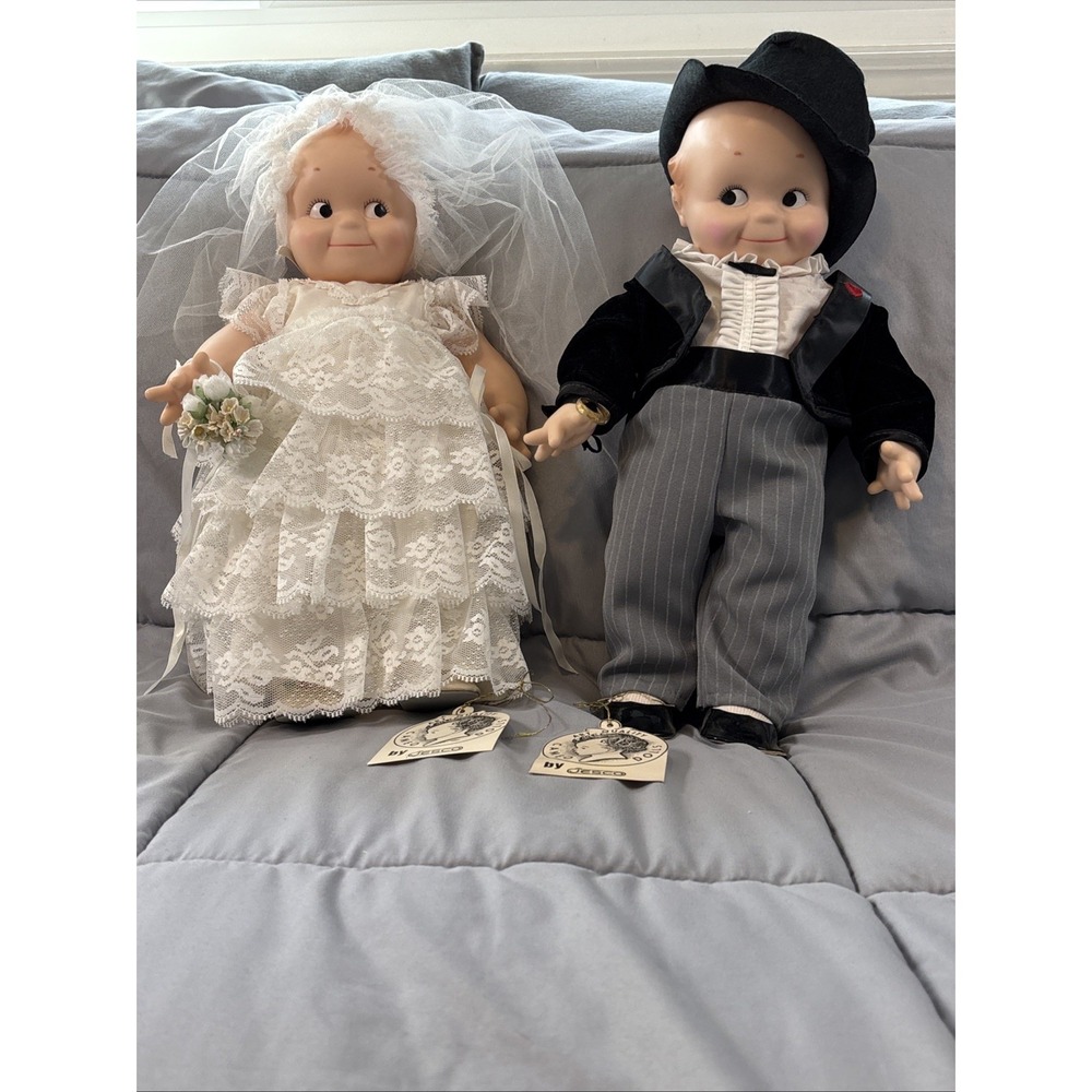Vintage Cameo Kewpie Doll Bride and Groom 15" Tall #6104 Jesco Cameo Dolls w/Box